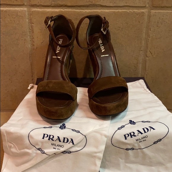 Prada Suede Wedge Sandals - Picture 2 of 9
